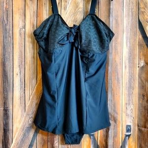 SWIM DRESS • Black Lace Top 1pc, 3X.